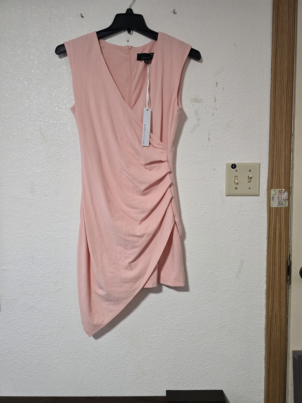 Adelyn Rae Blush Pink Asymmetrical Faux-Wrap Dress